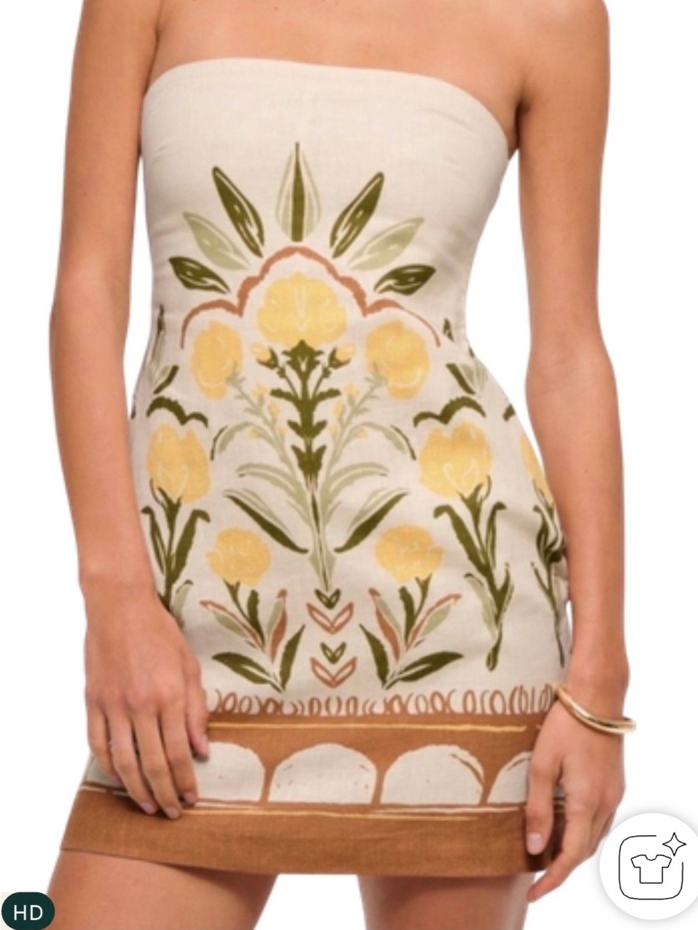 Abercrombie & Fitch Strapless Floral Mini Dress in Cream, Yellow and Olive